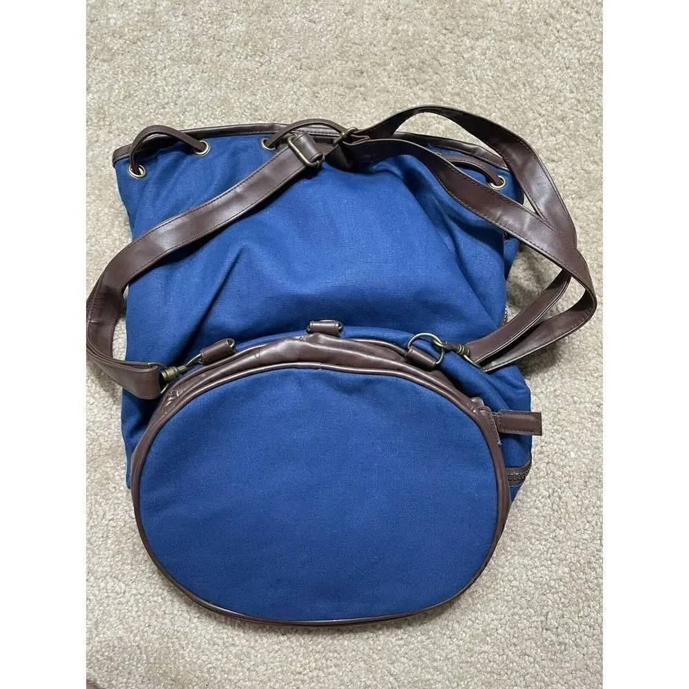 Disney Vacation Club Member Faux Leather Backpack Canvas Tote Bag Blue Brown